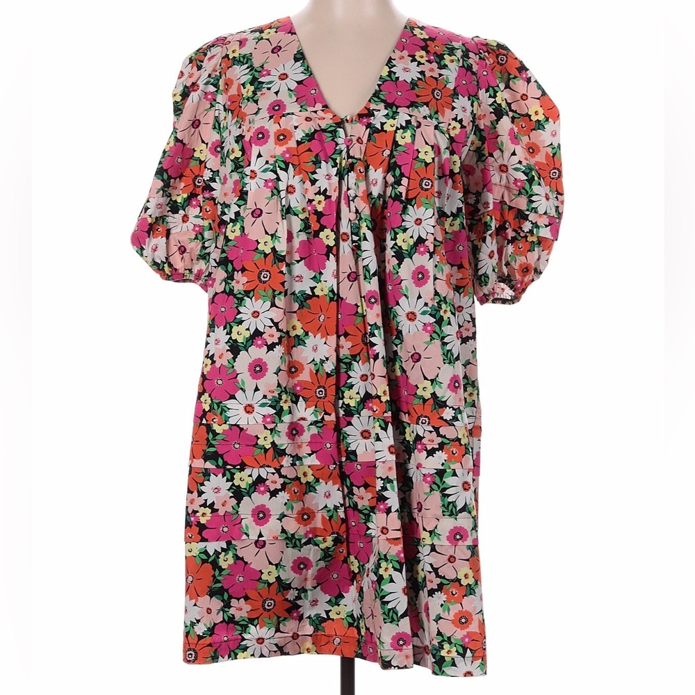 NWT Karlie Large Floral Puff Sleeve Mini Dress in Pink & Orange